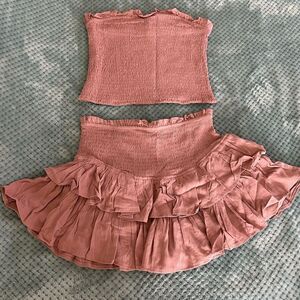Pink Ruffled Women's Skirt 2 Piece Set